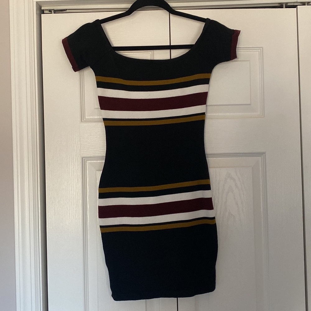 Short sleeve striped mini dress- hugs your curves in all the right places